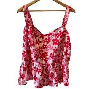 NWT‎ Draper James Women's Tank Top Size 22 Red Pink Floral Open Back Ruffle Boho